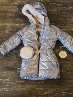 Le Chic Blue Hooded Fur Lined Girls Size 5 Winter Jacket Coat Boutique